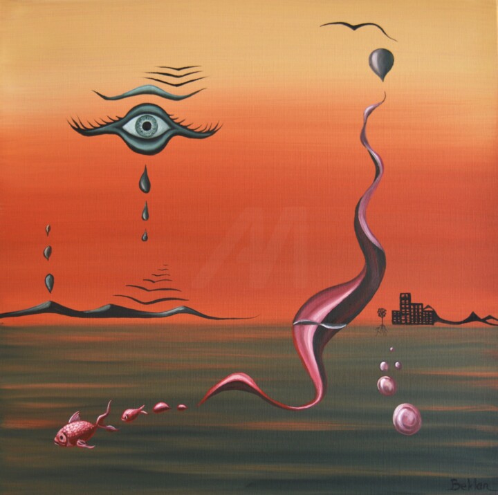 Peinture intitulée "Balığın rüyası vol 4" par Beklan Kızılçay, Œuvre d'art originale, Huile