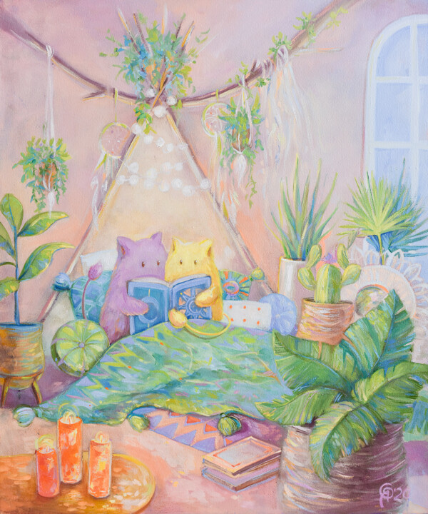 Peinture intitulée "The Sun and Moon" par Olya Yatsenko, Œuvre d'art originale, Huile