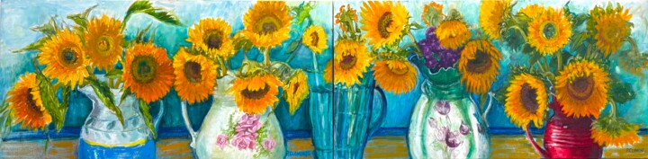 Pintura intitulada "Summer of Sunflower…" por Patricia Clements Art, Obras de arte originais, Óleo Montado em Armação em mad…