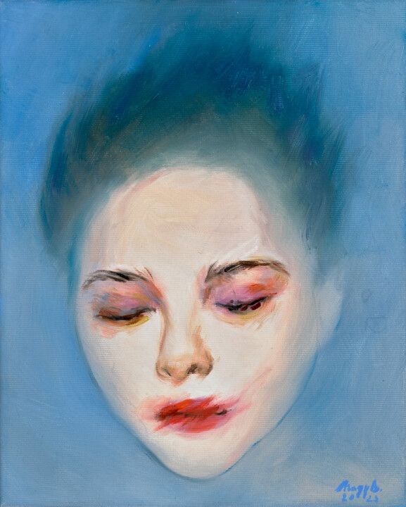 Painting titled "WHITE FACE" by Boglarka Nagy, Original Artwork, Oil Mounted on Wood Stretcher frame