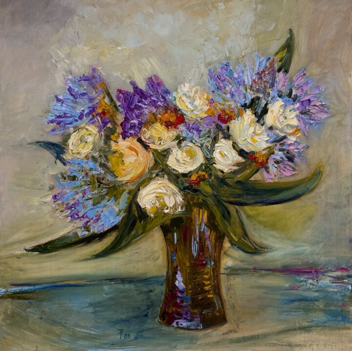 "Luxurious Bouquet.…" başlıklı Tablo Sasha Tovstik tarafından, Orijinal sanat, Petrol Ahşap Sedye çerçevesi üzerine monte ed…