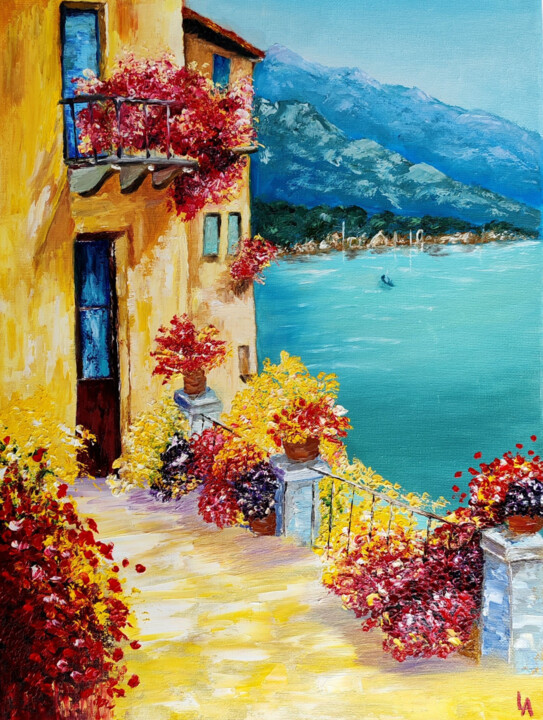 Картина под названием "Portofino" - Asti Loremar, Подлинное произведение искусства, Масло Установлен на Деревянная рама для…