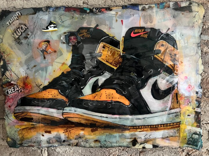 "Nike Sneaker Yellow…" başlıklı Kolaj Kellnington tarafından, Orijinal sanat, Rezine
