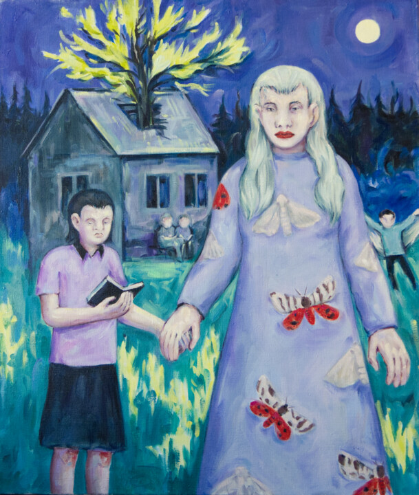 Картина под названием "Evening school" - Yuliya Kachan, Подлинное произведение искусства, Масло Установлен на Деревянная рам…