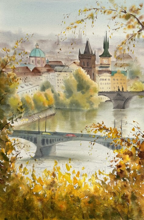绘画 标题为“Autumn View of Prag…” 由Tatiana Bykova, 原创艺术品, 水彩