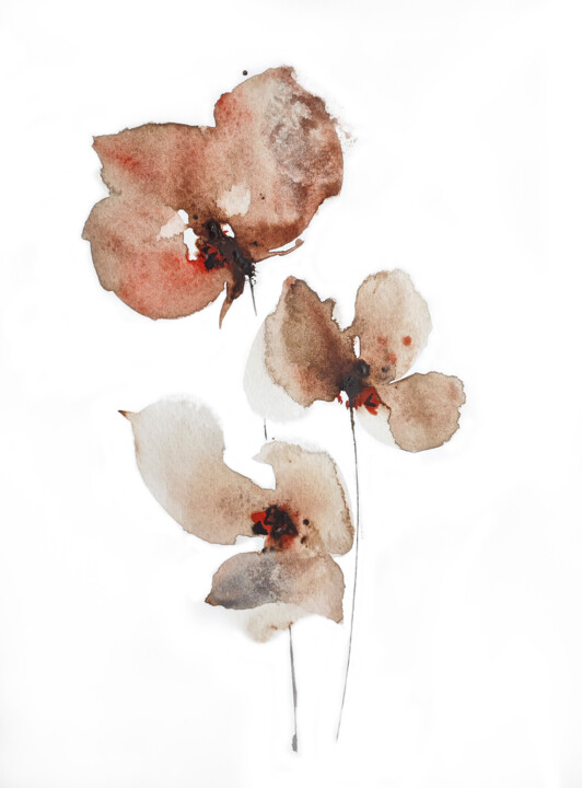 Painting titled "Terracotta Orchids…" by Tani Soul, Original Artwork, Watercolor