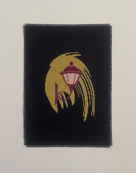 纺织艺术 标题为“Romantic Lantern” 由Mariana Ivanova, 原创艺术品, 刺绣 安装在木质担架架上