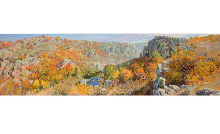 Painting titled "Canyon" by Sviatoslav Barabash, Original Artwork, Oil Mounted on Wood Stretcher frame