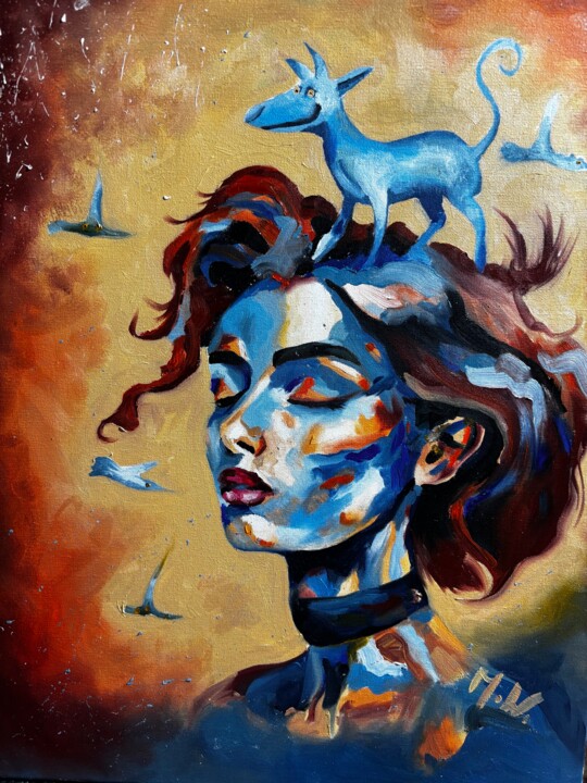 Malerei mit dem Titel ""Chill bean"" von Joanna W, Original-Kunstwerk, Öl