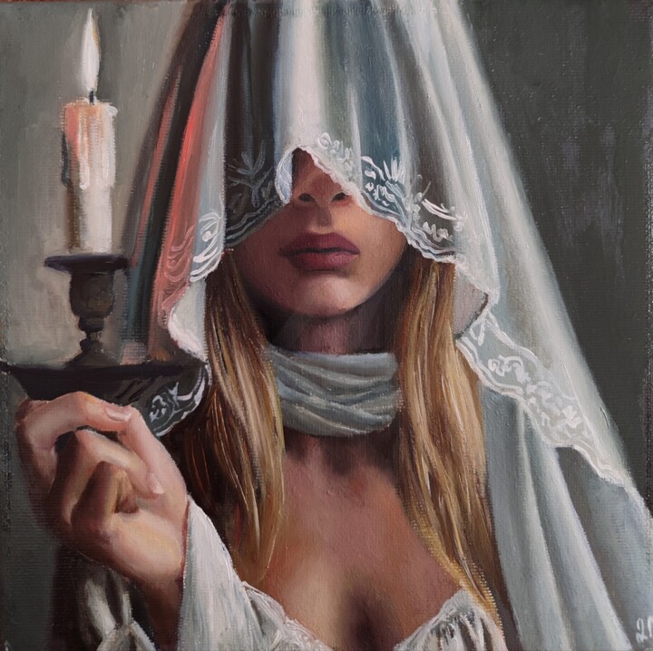 Pintura intitulada "la donna velata 3" por Laura Muolo, Obras de arte originais, Óleo Montado em Armação em madeira
