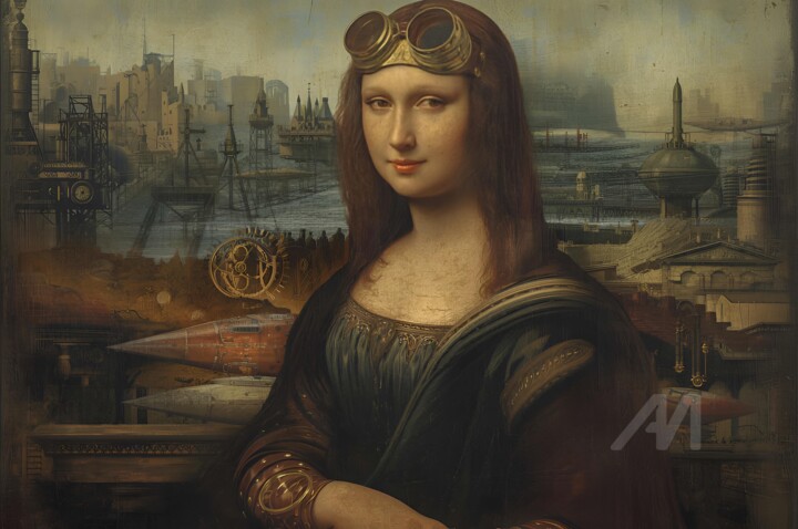 Digitale Kunst mit dem Titel "Mona Lisa 1" von Farouk Ferrah, Original-Kunstwerk, KI-generiertes Bild Auf Plexiglas montiert