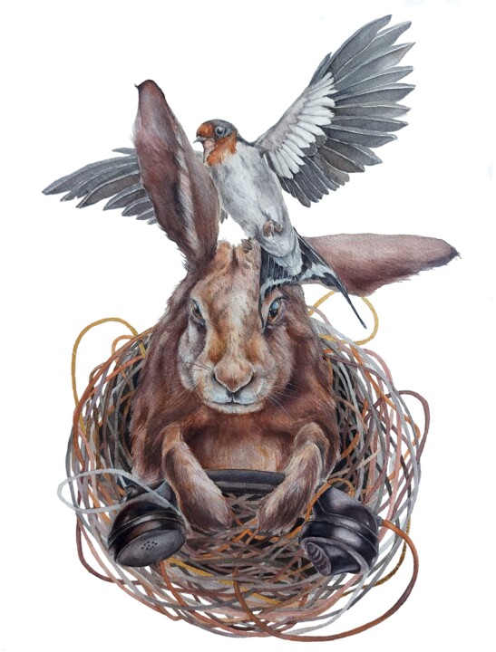 Peinture intitulée "Disconnecting Wires" par Ingaside, Œuvre d'art originale, Aquarelle