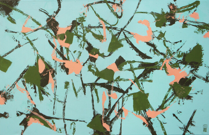 绘画 标题为“Fragments in Blue” 由Ronald Hunter, 原创艺术品, 丙烯 安装在木质担架架上