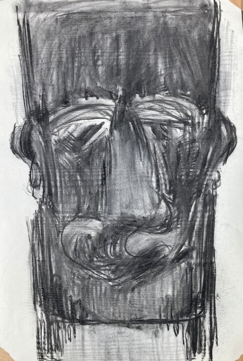 Dessin intitulée "Hoofd man III" par Koenraad De Turck, Œuvre d'art originale, Fusain