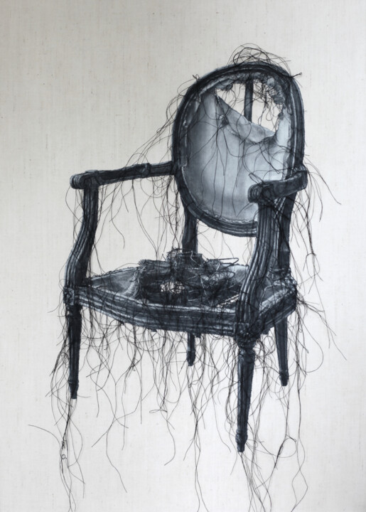 纺织艺术 标题为“Fauteuil Zébulon” 由Odile Guichard, 原创艺术品, 刺绣 安装在木质担架架上
