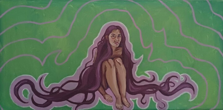 Malerei mit dem Titel "wenn grün auf lila…" von Sonjatabea, Original-Kunstwerk, Öl