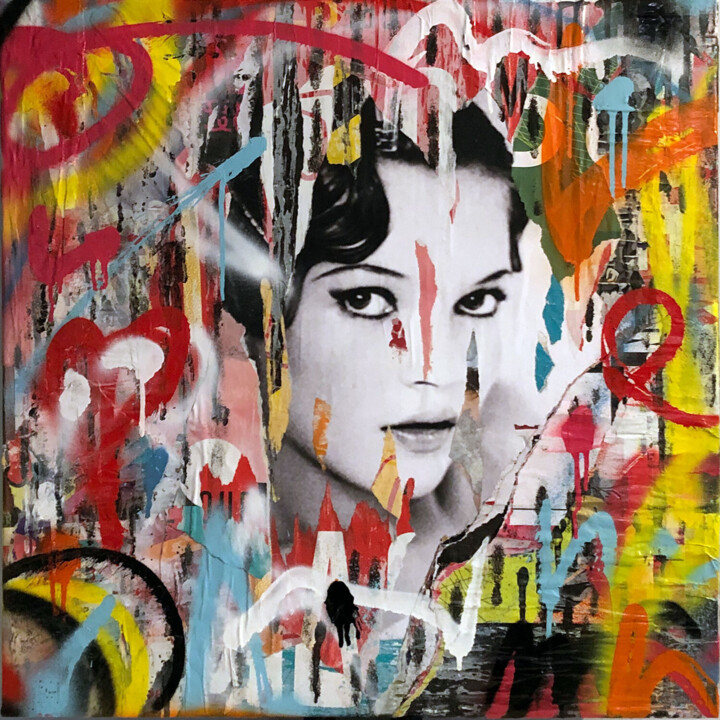 Kolaże zatytułowany „KATE MOSS” autorstwa Morgan Paslier, Oryginalna praca, Kolaże Zamontowany na Drewniana rama noszy