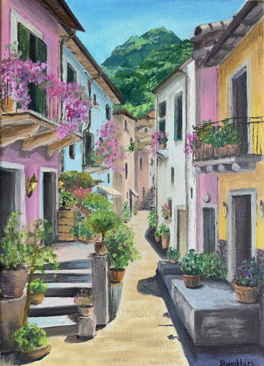 Painting titled "Tuscan Romance. A C…" by Nastya Shapochka, Original Artwork, Oil Mounted on Wood Stretcher frame