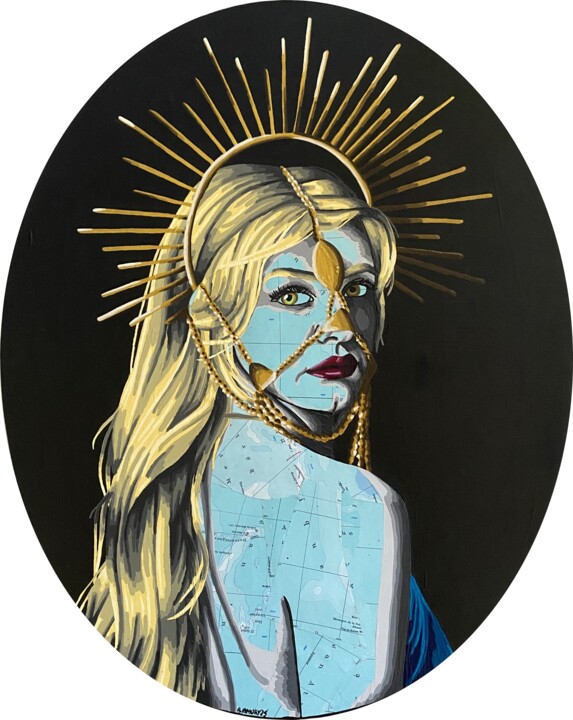 Kolaże zatytułowany „Irulan” autorstwa Annabelle Amory, Oryginalna praca, Akryl Zamontowany na Drewniana rama noszy