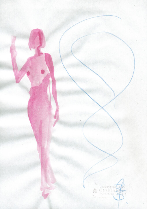 Peinture intitulée "Halbakt Figurine Kl…" par Götz Wiedenroth, Œuvre d'art originale, Aquarelle