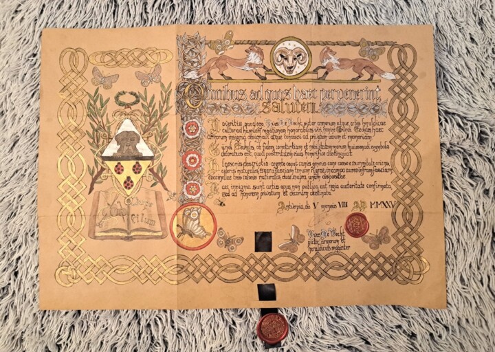 Dessin intitulée "Wapenbrief - Gündi" par Yves De Vocht, Œuvre d'art originale, Encre