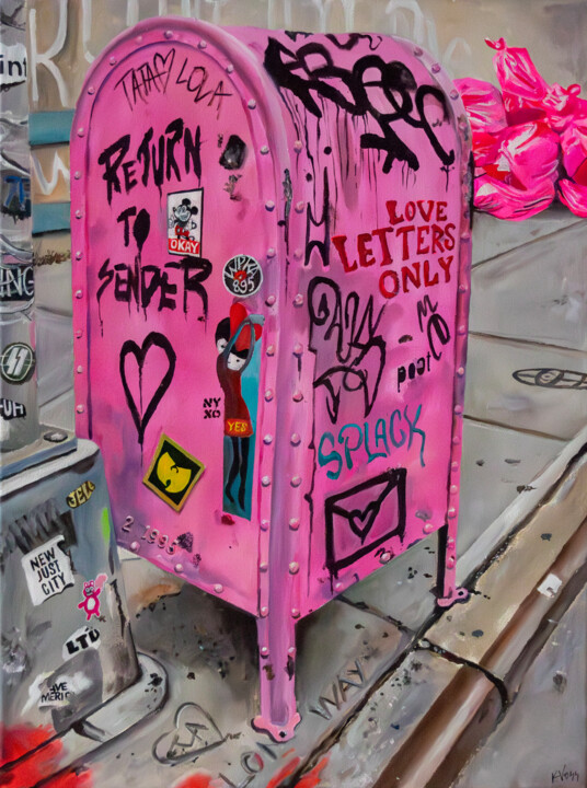 Картина под названием "Lower East Side" - Kristin Voss, Подлинное произведение искусства, Акрил Установлен на Деревянная рам…