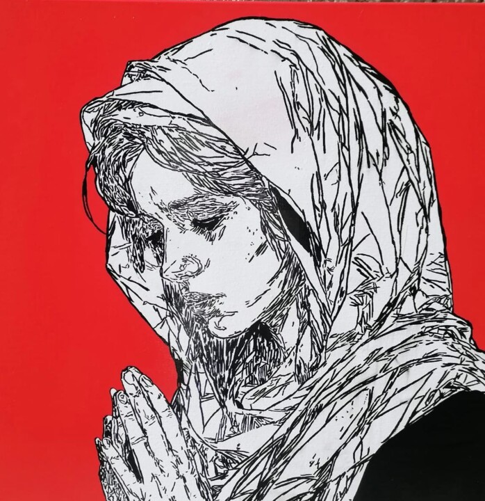 绘画 标题为“Prière intérieure” 由Frédéric Font (Chroma), 原创艺术品, 喷漆 安装在木质担架架上