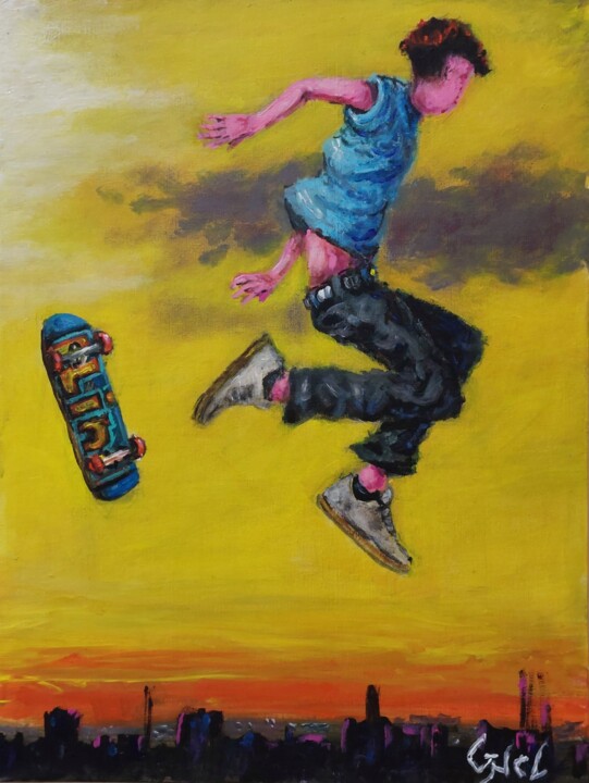 "Flying skater" başlıklı Tablo Giorgos Nicolaou (Gncl) tarafından, Orijinal sanat, Akrilik Karton üzerine monte edilmiş