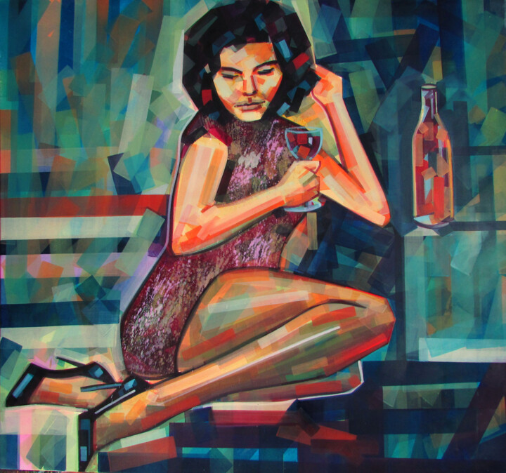 Malarstwo zatytułowany „The Bottle Is Hot” autorstwa Piotr Kachny, Oryginalna praca, Olej