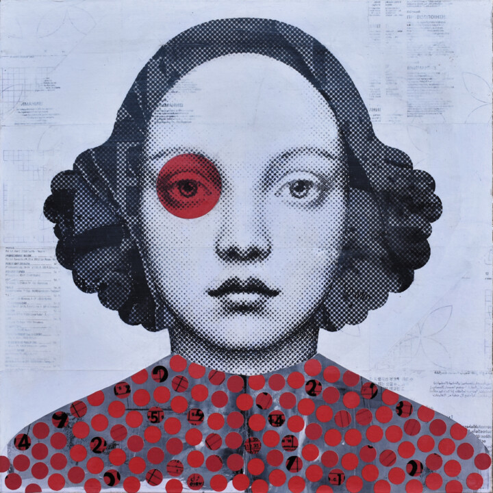 拼贴 标题为“Red portrait_1” 由Manel Villalonga, 原创艺术品, 拼贴