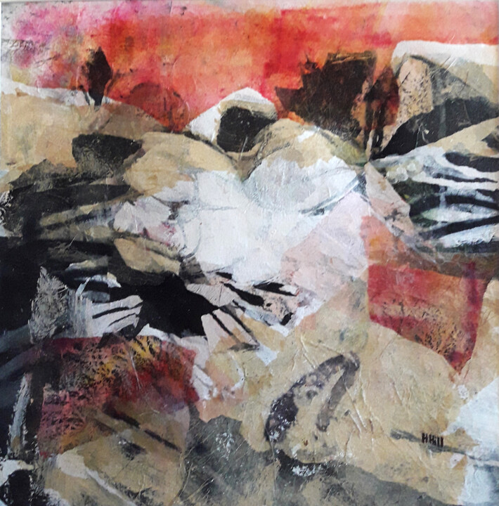 Kolaże zatytułowany „Soir” autorstwa Helen Hill, Oryginalna praca, Akryl