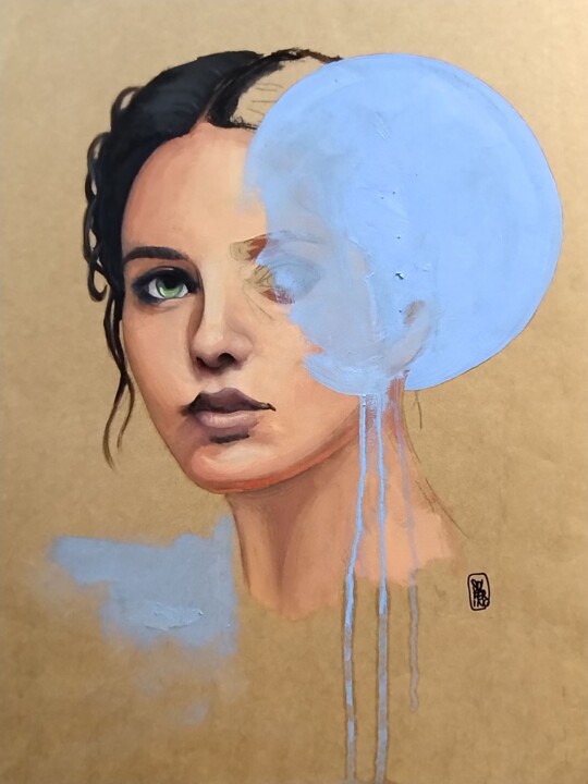 Pintura intitulada ""volto quasi censur…" por Carlo Solferino, Obras de arte originais, Óleo Montado em Armação em madeira