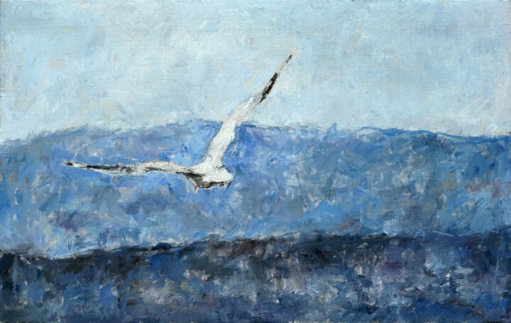 Peinture intitulée "mouette lausannoise…" par Aubin Chevallay, Œuvre d'art originale, Huile Monté sur Châssis en bois