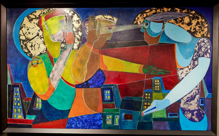 Malarstwo zatytułowany „Speak, See and Hear…” autorstwa Theo Mackaay, Oryginalna praca, Akryl Zamontowany na Aluminium