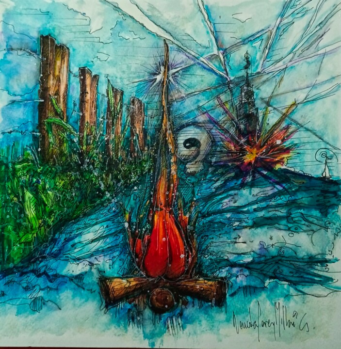 Dessin intitulée "Homenaje" par Wenceslao Perez-Millan Garcia, Œuvre d'art originale, Encre