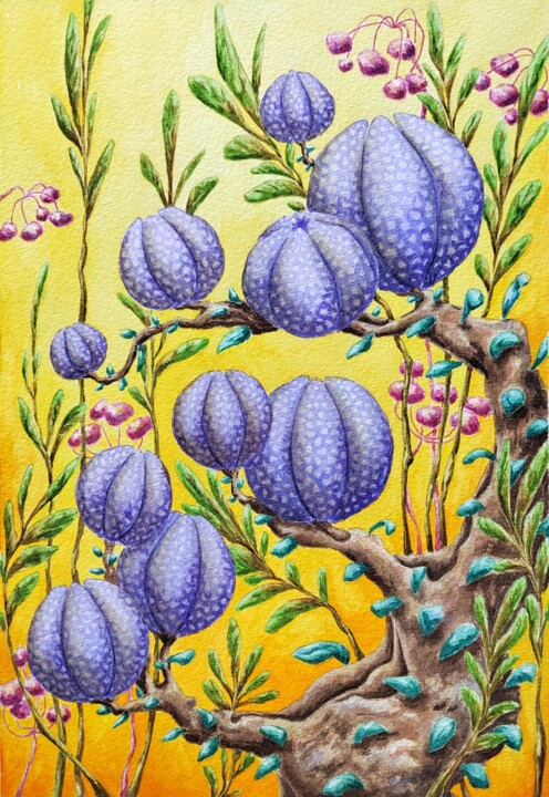 Painting titled "Amethyst Blossoms" by Alena Masyutina, Original Artwork, Watercolor