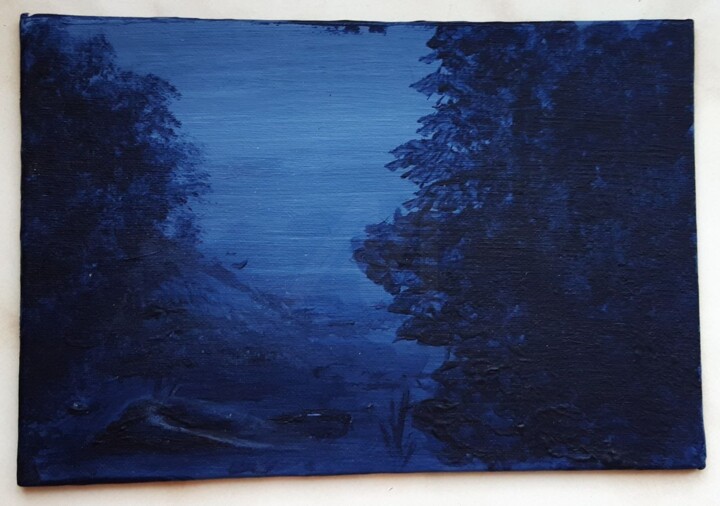 Painting titled "Blue" by Anna Bogdasarova, Original Artwork, Acrylic Mounted on Cardboard