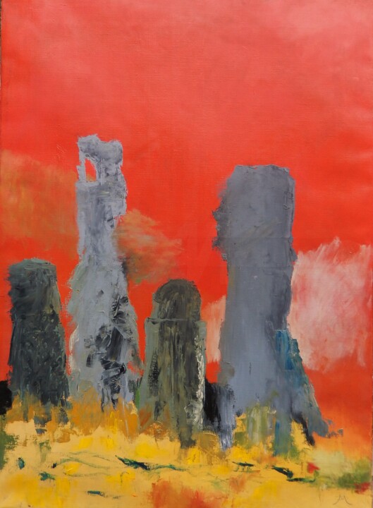 Peinture intitulée "Stèles" par Daniel Mangin, Œuvre d'art originale, Huile Monté sur Châssis en bois