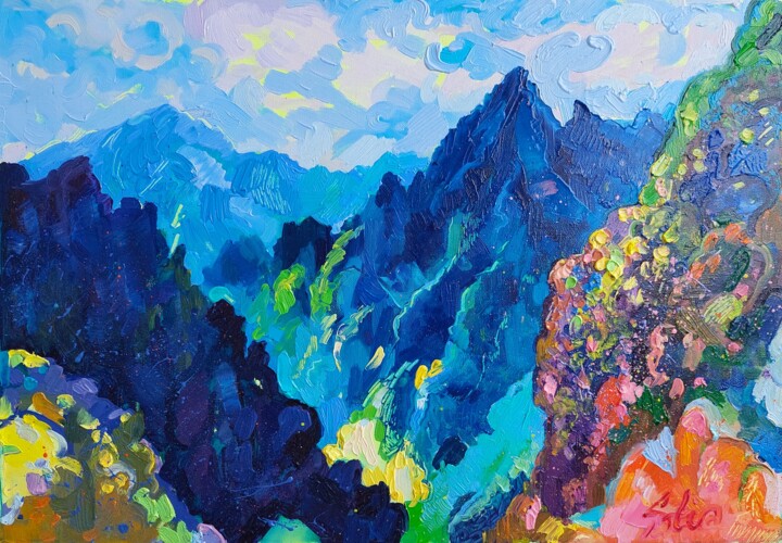 Malarstwo zatytułowany „Highlands” autorstwa Anastasiia Kurkova, Oryginalna praca, Olej Zamontowany na Drewniana rama noszy