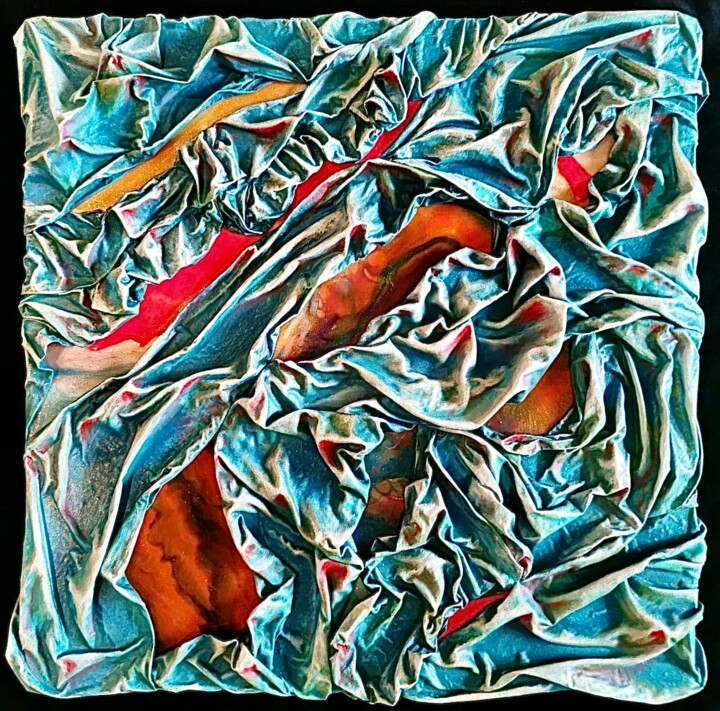 纺织艺术 标题为“Eaux troubles” 由Monique Boudreau, 原创艺术品, 布 安装在木板上