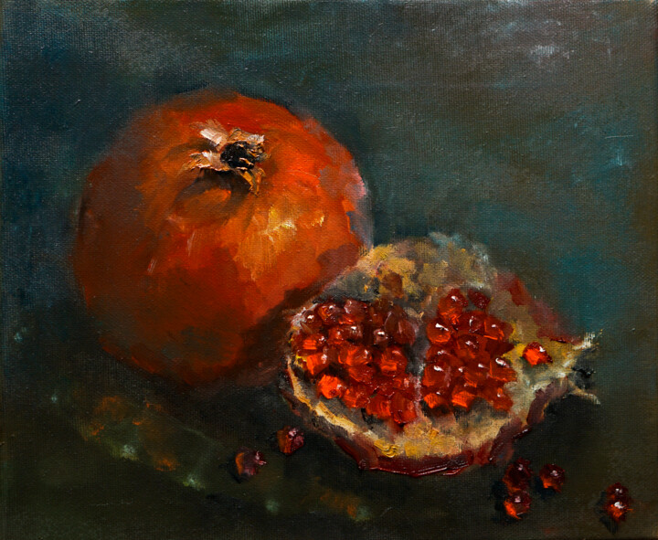 Painting titled "ruby juice" by Pavel Filin, Original Artwork, Oil Mounted on Wood Stretcher frame