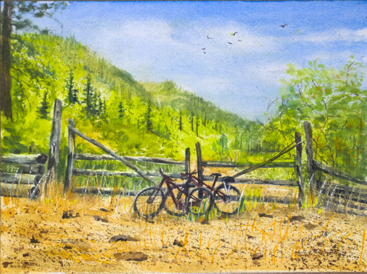 "Cycling in Durango…" başlıklı Tablo Paula Bridges tarafından, Orijinal sanat, Suluboya Diğer sert panel üzerine monte edilm…