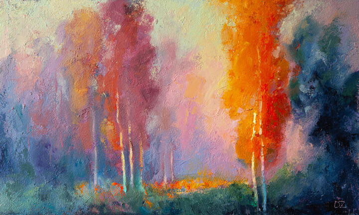 Painting titled "Fire and Mist" by Daria Zavadenko, Original Artwork, Oil