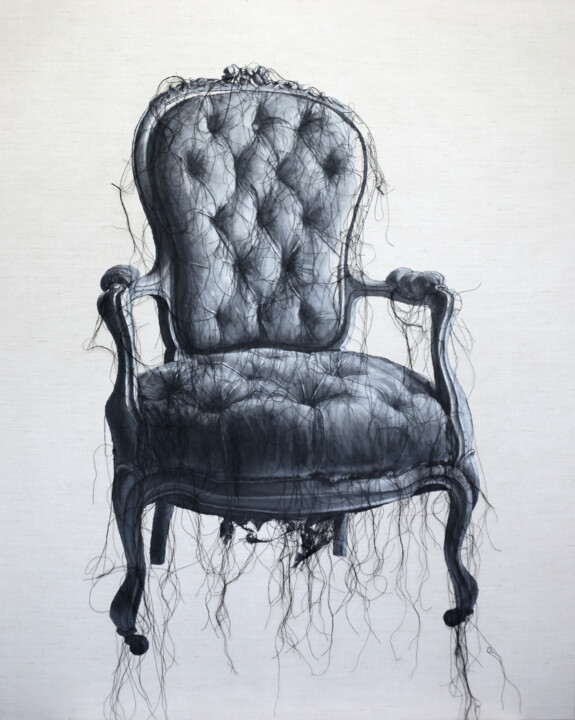 纺织艺术 标题为“Songes capitonnés” 由Odile Guichard, 原创艺术品, 刺绣 安装在木质担架架上