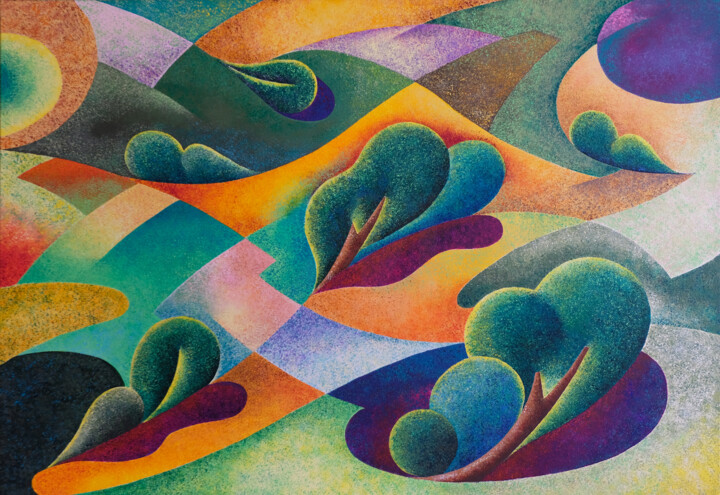Pintura intitulada "Armonia dei campi" por Giancarlo Colombo, Obras de arte originais, Acrílico Montado em Armação em madeira