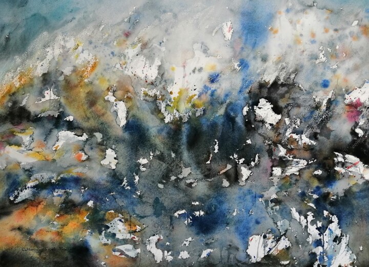 Malerei mit dem Titel "Le chaos" von Catherine Saint Fontaine, Original-Kunstwerk, Aquarell Auf Karton montiert