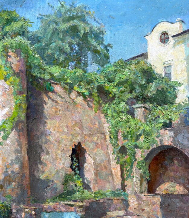 Painting titled "Sunlit Walls of the…" by Igor Galan, Original Artwork, Oil Mounted on Wood Stretcher frame
