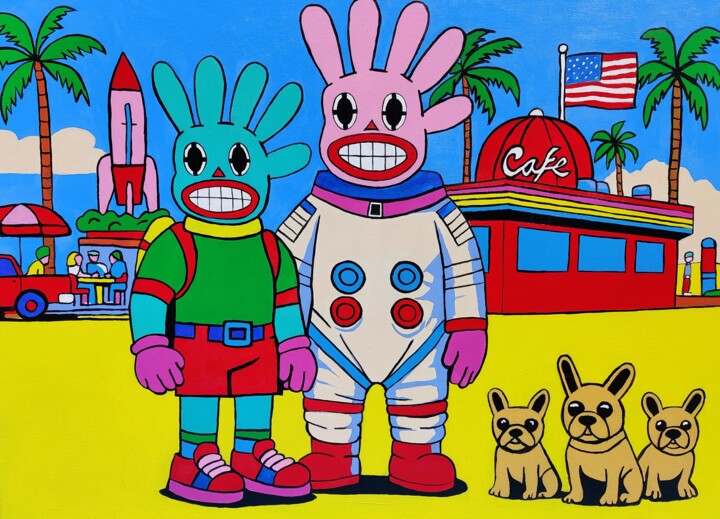 Malarstwo zatytułowany „Mr.Fivebunny and fr…” autorstwa Serge Berezjak, Oryginalna praca, Akryl