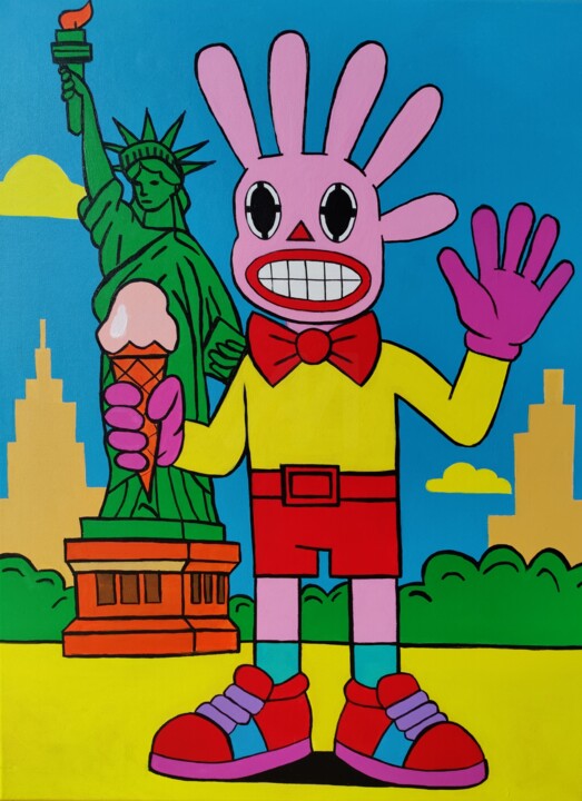 Malarstwo zatytułowany „Mr.Fivebunny -Freed…” autorstwa Serge Berezjak, Oryginalna praca, Akryl