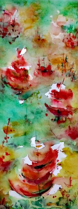 Malerei mit dem Titel "La ribambelle" von Catherine Saint Fontaine, Original-Kunstwerk, Aquarell Auf Holzplatte montiert